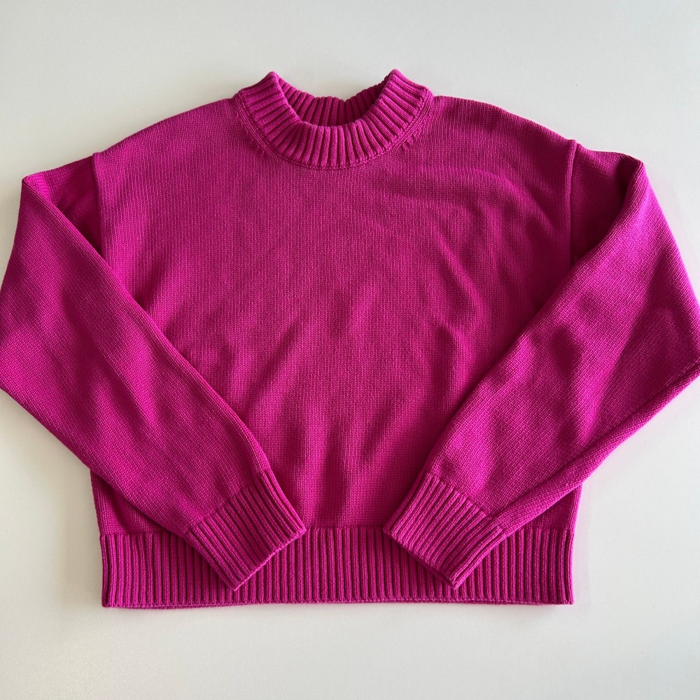 Gap Magenta Pink Crewneck Ribbed Knit Sweater Small Women Drop Shoulder